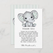 Sage Grey Olifant Baby shower Dank u kaart (Voorkant / Achterkant)