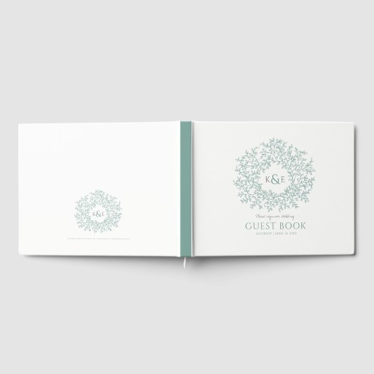Sage grijze witte bladmonogram bruiloft gastenboek (Volledig)