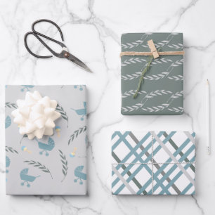 Sage, Gris et Bleu Fête Prénatale Papier Prédécoup