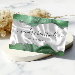 Sage Groen Agate Zilver Glitter Luxe Visitekaartjes