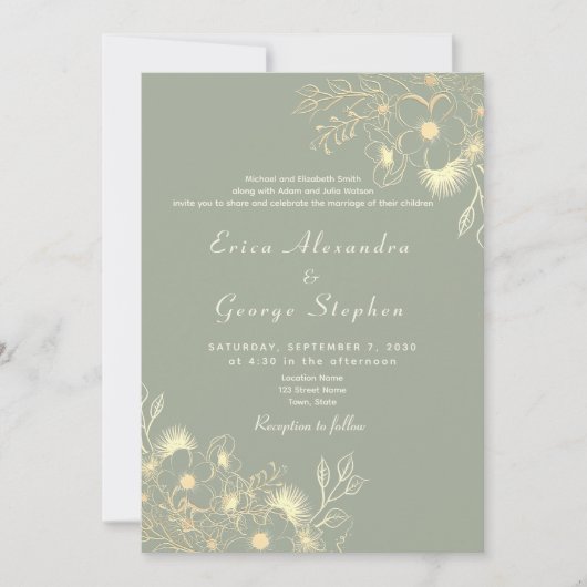 Sage Groen Alles in Een Bruiloft Kaart (Voorkant)