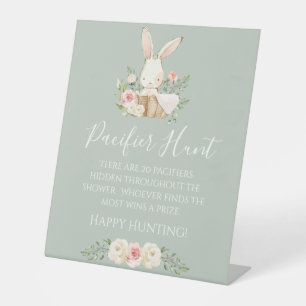 Sage Groen Baby shower Fopspeen Hunt Spel Reclamebord Met Voetstuk
