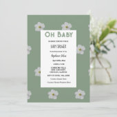 Sage Groen Baby shower QR Code Bloemenbloei Schatt Kaart (Staand voorkant)