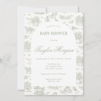 Sage Groen Babyshower Uitnodiging | Klassiek