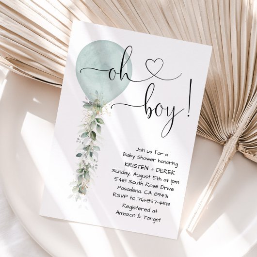 Sage groen ballon Baby shower Kaart