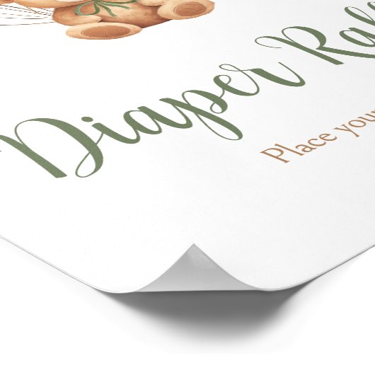 Sage Groen Beer Balloon Baby shower Luier Raffle Poster (Hoek)