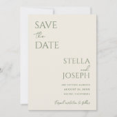 Sage Groen Beige Boho Chique Moderne Foto Bruiloft Save The Date (Voorkant)