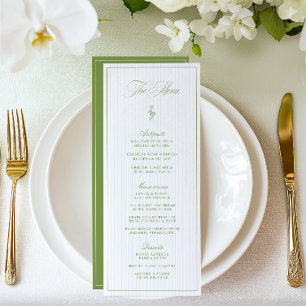 Sage Groen & Beige Gestreepte Trouwmenu Menu