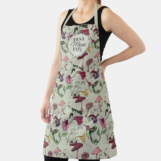Sage Groen Beste Moeder Ooit Bloemen & Kolibrie Schort (Insitu)