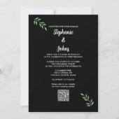 Sage Groen Blad Zwart Wit Script QR Code Bruiloft Kaart (Voorkant)