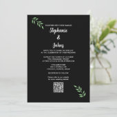 Sage Groen Blad Zwart Wit Script QR Code Bruiloft Kaart (Staand voorkant)