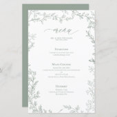 Sage Groen Bladgroen Lijst Bruiloft Menu (Voorkant / Achterkant)