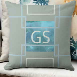 Sage groen blauwgroen blauw monogram waterverf mod kussen