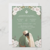 Sage Groen Bloemen Anand Karaj Indian Sikh Bruilof Kaart (Voorkant)