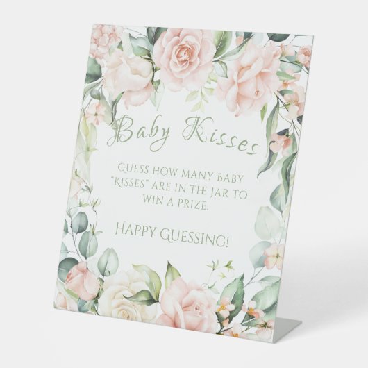 Sage Groen Bloemen Baby shower Baby Kisses Spel Reclamebord Met Voetstuk (Voorkant)