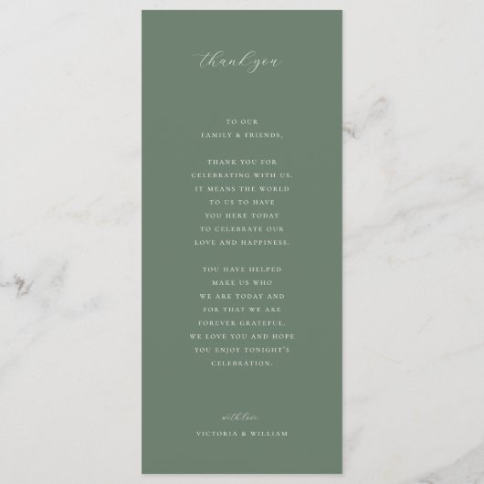 Sage Groen Bloemen Bruiloft Menu en Dank u (Achterkant)