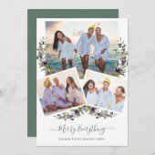 Sage Groen Bloemen Elegant Script Merry Alles Feestdagenkaart (Voorkant / Achterkant)