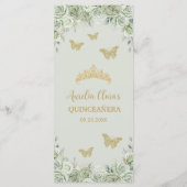 Sage Groen Bloemen Goud Quinceanera Verjaardagsmen Programma (Achterkant)