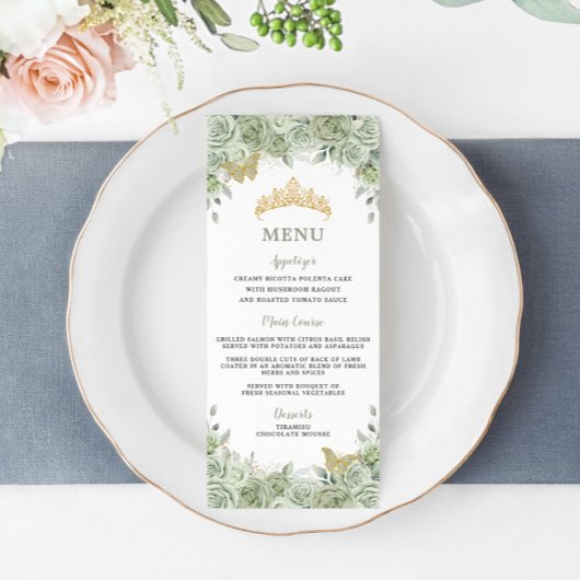 Sage Groen Bloemen Goud Quinceanera Verjaardagsmen Programma