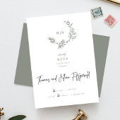 Sage Groen Bloemen Monogram Schetste Krans Bruilof RSVP Kaartje