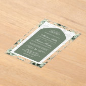 Sage Groen Bloemen Wit Kant Boog Moslim Bruiloft Acryl Uitnodigingen (Laagn)