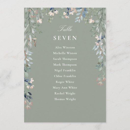 Sage Groen Bloemen Zitplattegrond Tafelnummer (Achterkant)