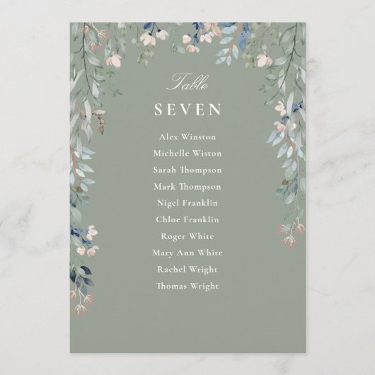 Sage Groen Bloemen Zitplattegrond Tafelnummer (Voorkant)