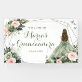 Sage Groen Blush Roze Meisje Lief Zestien Verjaard Spandoek (Horizontaal)