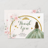 Sage Groen Blush Roze Prinses Quinceanera Bedankkaart (Voorkant / Achterkant)