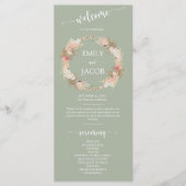 Sage Groen Boho Bloemenkrans Bruiloft Flat Program Programma (Voorkant)