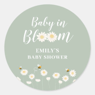 Sage Groen Boho Daisy Bloemen Baby in Bloem Douche Ronde Sticker