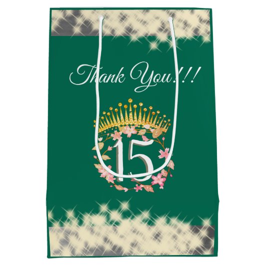 Sage Groen Boho Quinceañera Spaans Favor Medium Cadeauzakje (Achterkant)