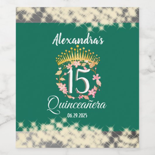 Sage Groen Boho Quinceañera Spaans Favor Wijn Etiket (Enkel label)
