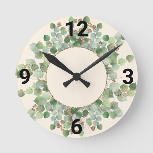 SAGE GROEN BOTANICAL CREAM WALL CLOCK RONDE KLOK (Voorkant)