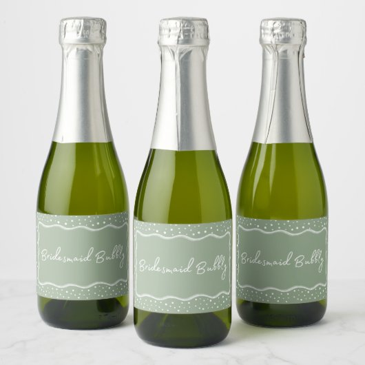 Sage Groen Bruidsmeisje Bubble Sparkling Wijnetiket (Flessen)