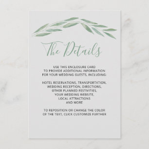 Sage groen bruiloft details Kaart, botanische encl Informatiekaartje