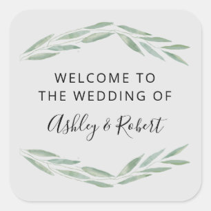 Sage groen bruiloft welkomsttas Labels, Vierkante Sticker