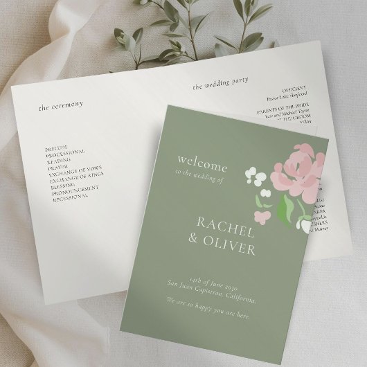 Sage Groen | Chic Bloem Bruiloftsprogramma Programma