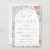Sage Groen Chinoiserie Botanisch Baby shower Kaart (Voorkant)