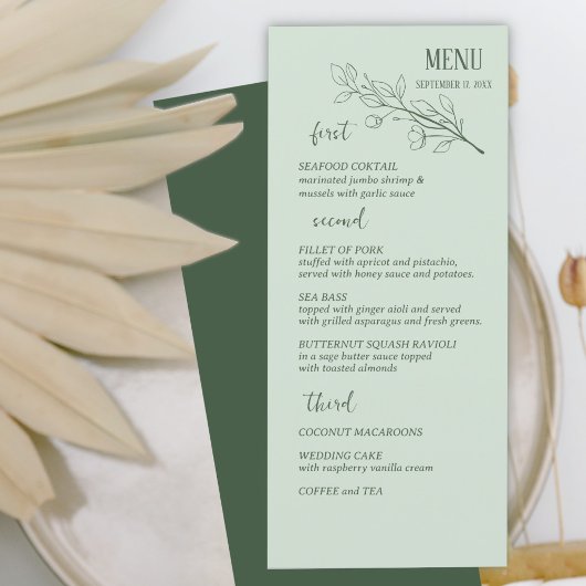 Sage Groen Eenvoudig Boho Bloemen Bruiloft Menu