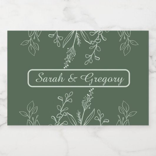 Sage Groen Eenvoudig Boho Bloemen Sparkling Wijnetiket (Enkel label)