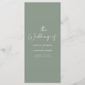 sage - groen eenvoudig elegant script trouwmenu menu (Achterkant)