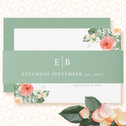 Sage Groen Eenvoudig Minimaal Monogram Initiaal Br Uitnodigingen Wikkel