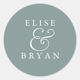 Sage Groen Eenvoudig Modern Elegant Bruiloft Ronde Sticker