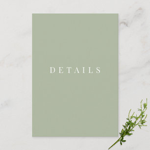 Sage Groen Eenvoudige Formele Huwelijksdetails Informatiekaartje