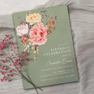 Sage Groen Elegant Bloemen Elke leeftijd Volwassen Kaart