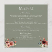 Sage Groen Elegant Bloemen Vierkant Bruiloft Menu (Voorkant)