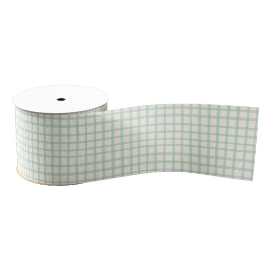 Sage Groen en Crème Plaid Rustiek Grosgrain Lint (Spoel)