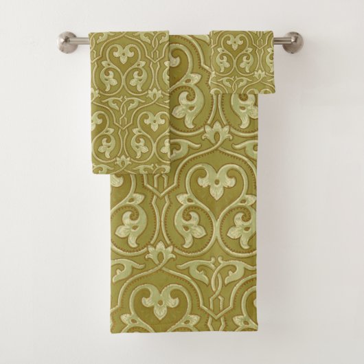 Sage Groen en Goud Art Nouveau Patroon Bad Handdoek (Insitu)