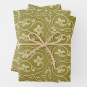 Sage Groen en Goud Art Nouveau Patroon Inpakpapier Vel (In situ)